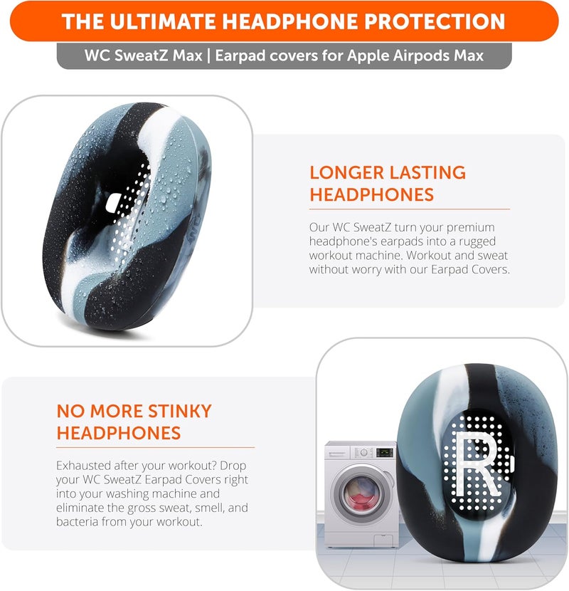 WC SweatZ Max - أغطية حماية حاصلة على براءة اختراع لوسادات الأذن لأجهزة Airpods Max من Wicked Cushions | مقاومة للعرق وسهلة الغسل | حماية كاملة من العرق للوسادات | رخام - Image 2